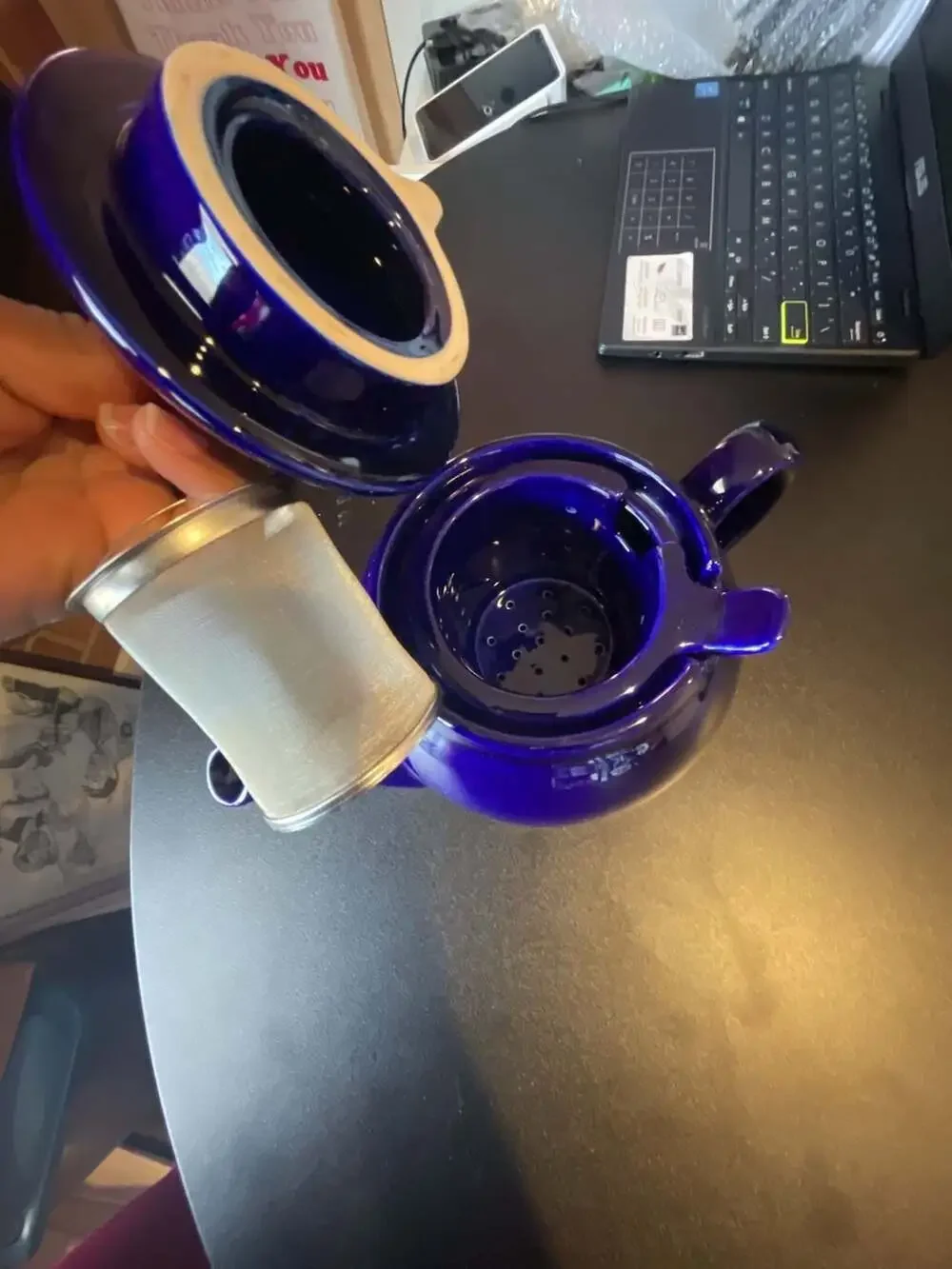 Cobalt Blue Ceramic Teapot with Stainless Steel Infuser Basket